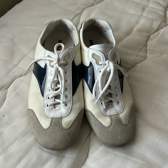 PRADA White Suede Tip 4 E 1816 7 Leather Lace-up Ombré Low top Sneakers - Picture 1 of 11